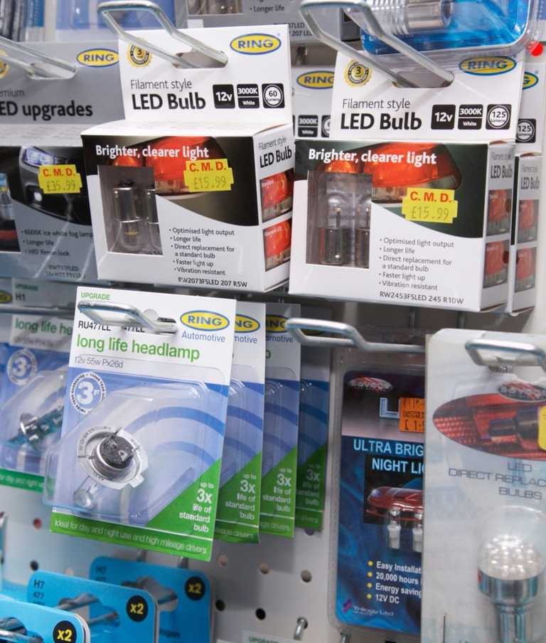 LED light bulbs on display